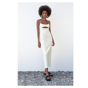 Zara CUT OUT LINEN BLEND DRESS